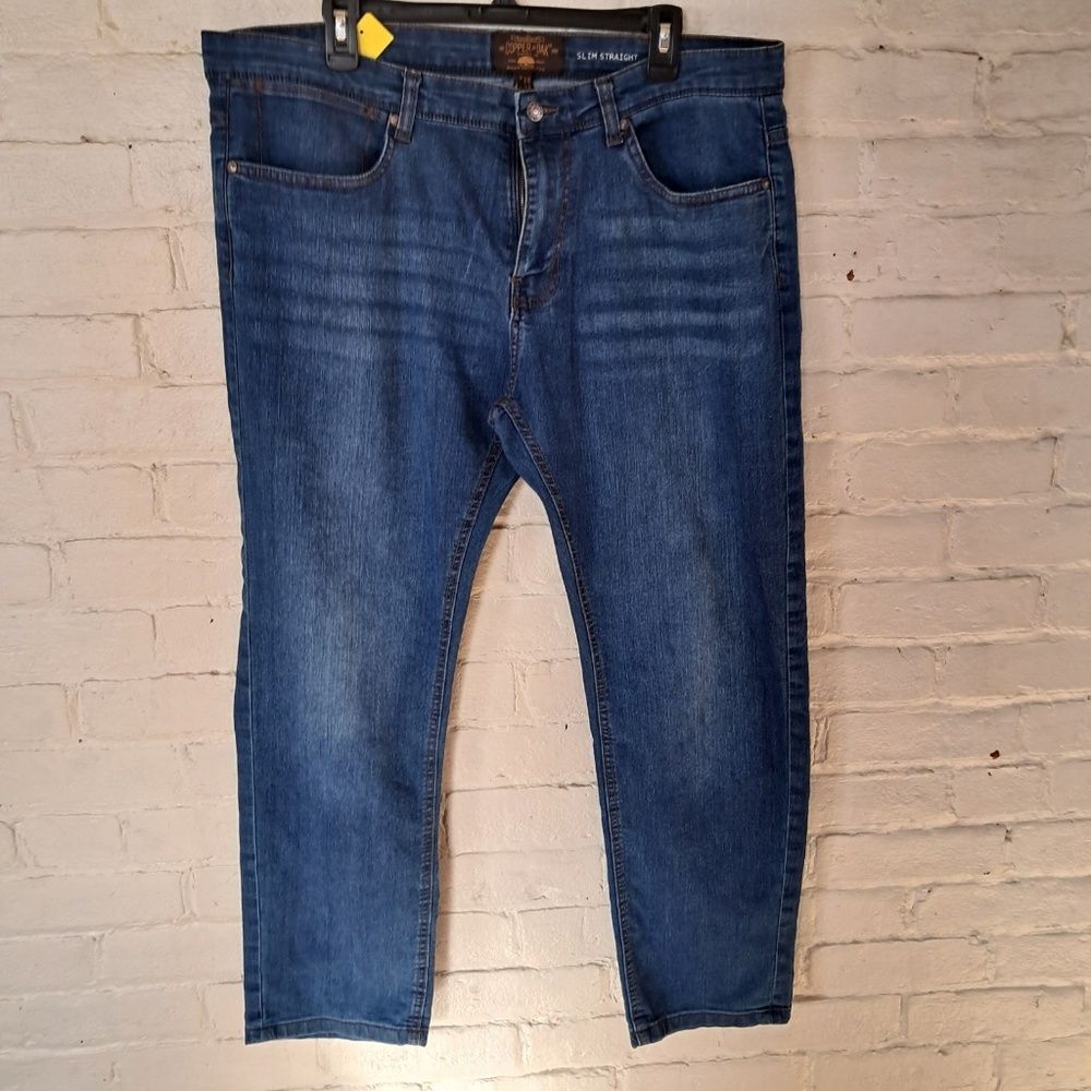 Copper & Oak Mens Slim Straight Medium Wash Blue Jeans Size Size 38x30
